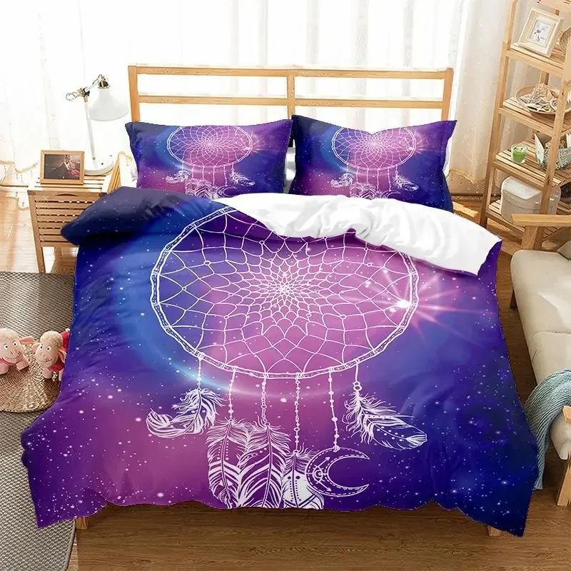 Dreamcatcher Duvet Cover Set Boho Mandala Bedding Set For Girls Adults Purple Dream Catcher Comforter Cover Soft Polyester