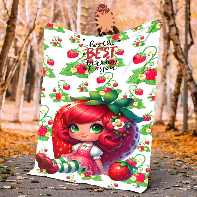 Strawberry Flannel Blanket Soft Warm All-Season Throw, Design for Camping, Car Travel, Hiking Sofa, Bed, Office Perfect Gift for Parties
