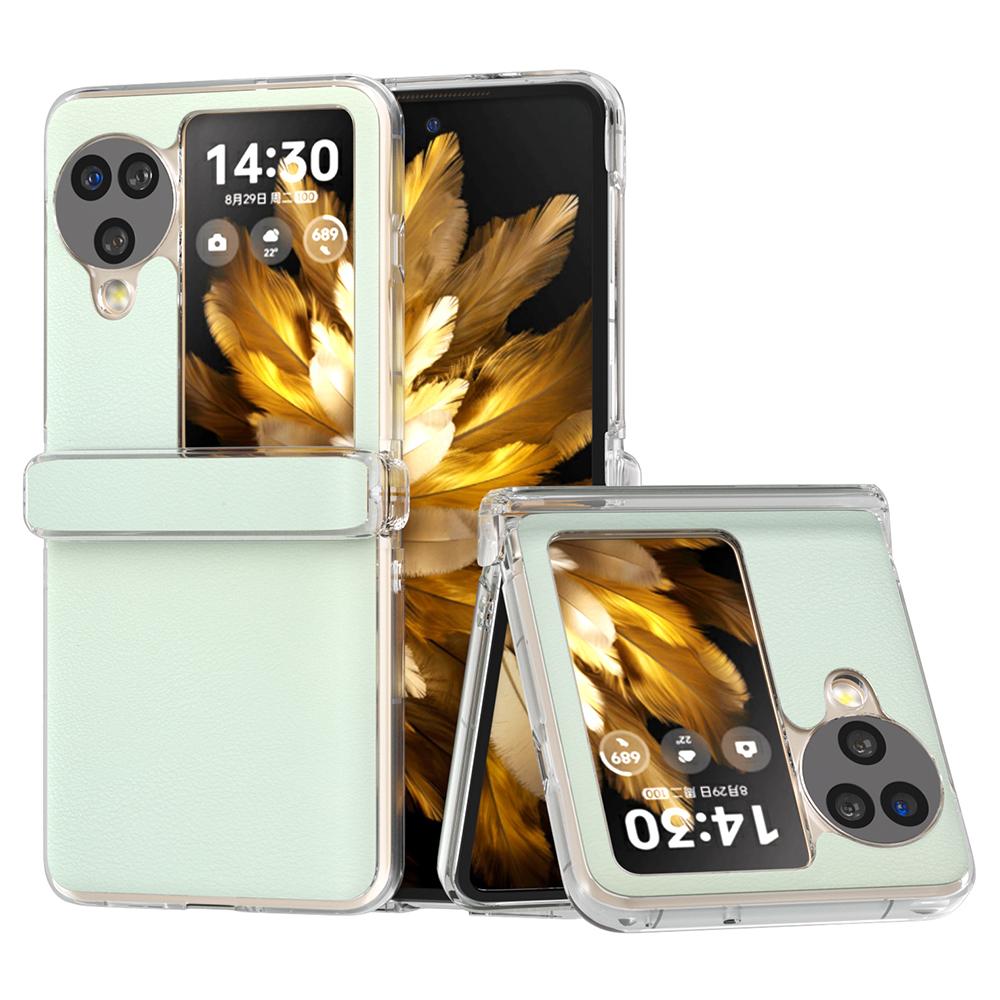 Für Oppo Find N3 Flip 5G Hülle Scharnierschutz Leder+PC Klarer Rahmen Handyhülle