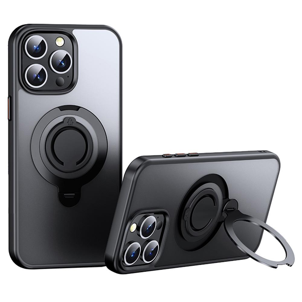 For iPhone 15 Pro Case Compatible with MagSafe Kickstand Translucent PC+TPU Phone Cover with Silicone Ring