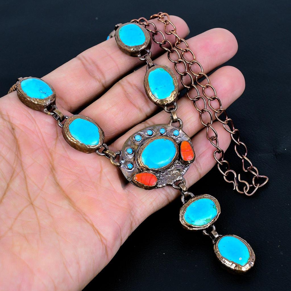 Sleeping Beauty Turquoise Necklace, Copper Electroformed Jewelry, Gemstone Necklace, Gift For Her Handmade Dainty Jewelry