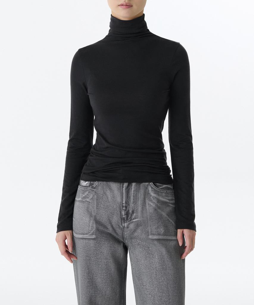 MUSINSA STANDARD WOMAN Women'S Wool Tencel Slim Turtleneck Long Sleeve T-Shirt [Black]