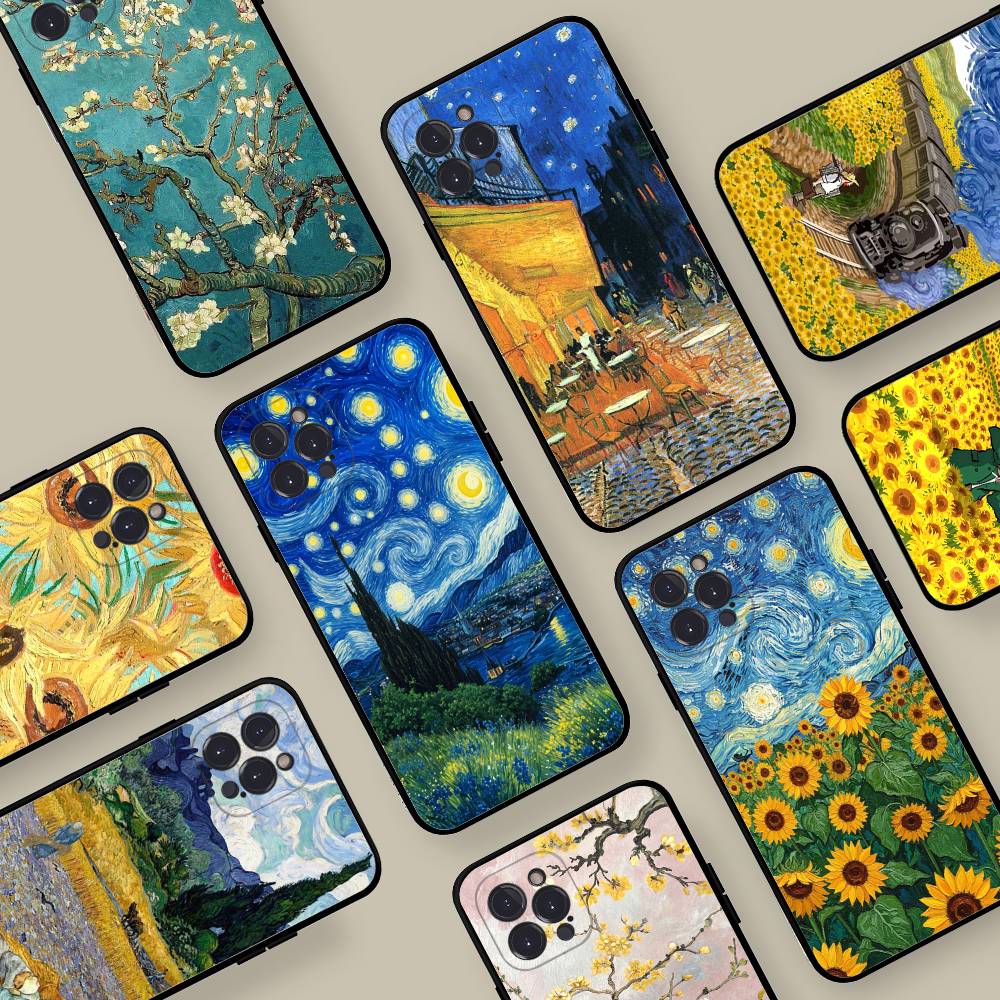 Art Vincent Van Gogh Phone Case For iphone 16 15 17 13 14 12 11 Pro Max Plus Black Shell Cover Case