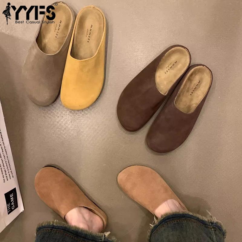 Fashionable women's shoes on sale. New slingback slippers. Spring suede closed-toe slippers. Comfortable slippers.