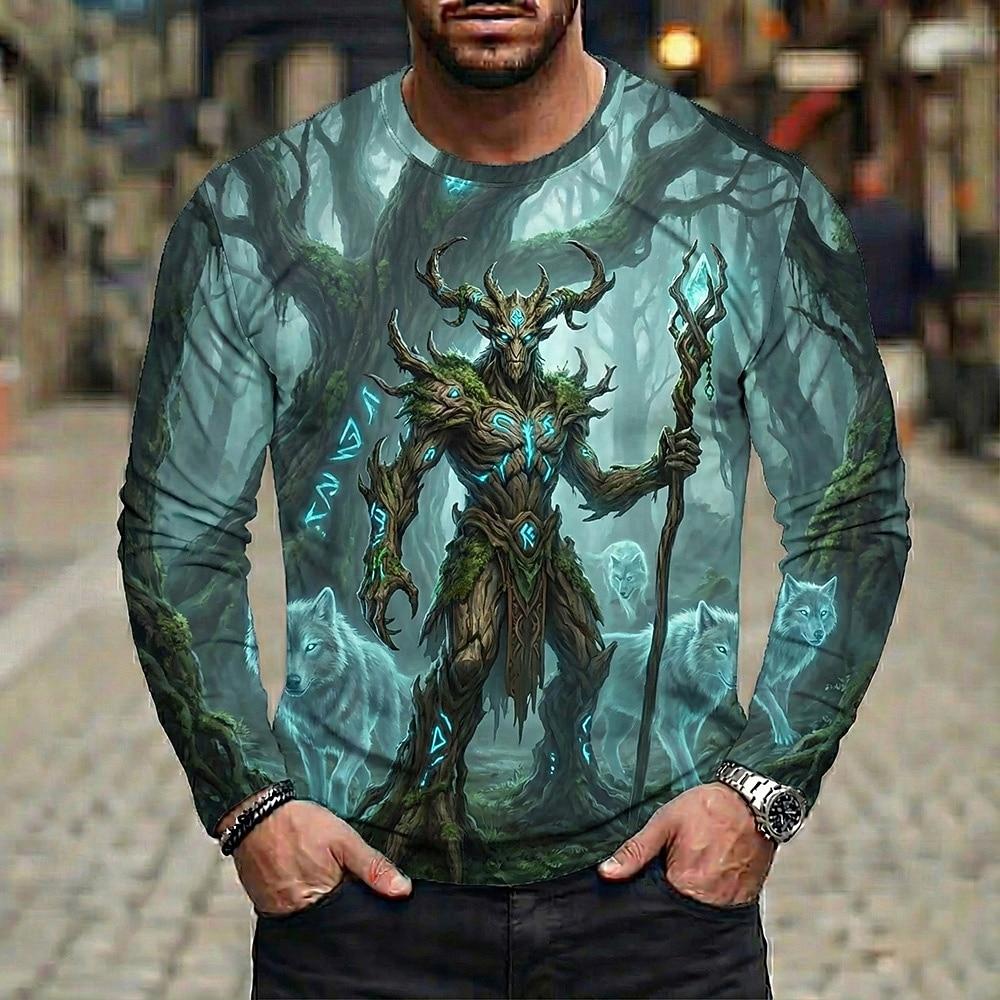 

Tree Spirit Forest God 3D Printed Long Sleeve T Shirt Mens Mythical Ghost Wolf Norse Runes Graphic Tee Clothing Apparel S M L XL XXL XXXL XL