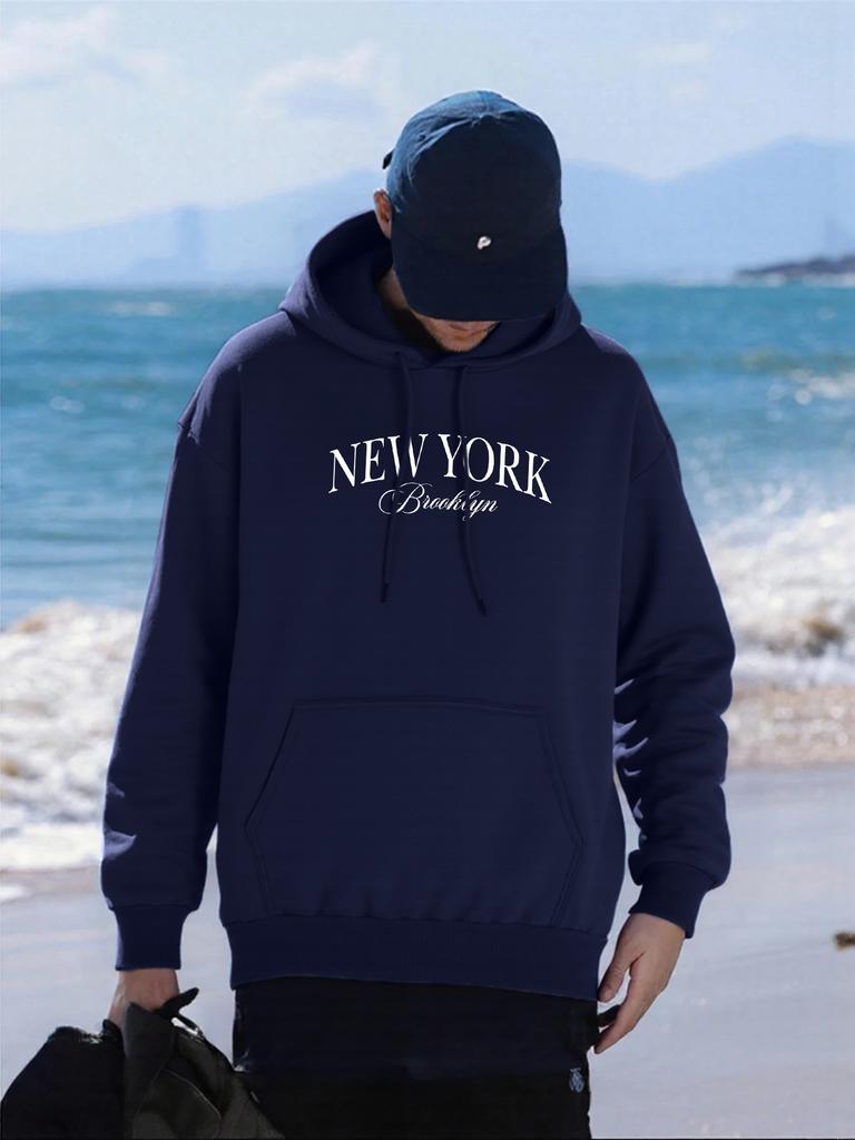 New York Letter Brooklyn Pattern Men Hoodie Autumn Fleece Clothing Casual Comfortable Man Hoody All-Match Loose Streetwear