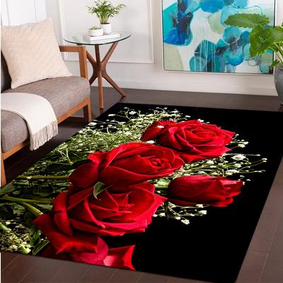 1pc Elegant Red Rose Pattern Rug - Crystal Velvet Non-Slip Carpet, Vibrant Floral Design for Living Room, Bedroom, or Of