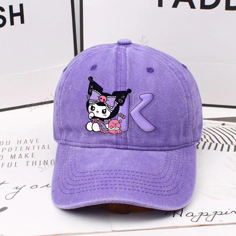 Kuromi Letter A-Z Baseball Cap for Women Sanrios Summer Adjustable Sun Hat Anime Cute Retro Sunbonnet Adult Headgear Kids Gifts