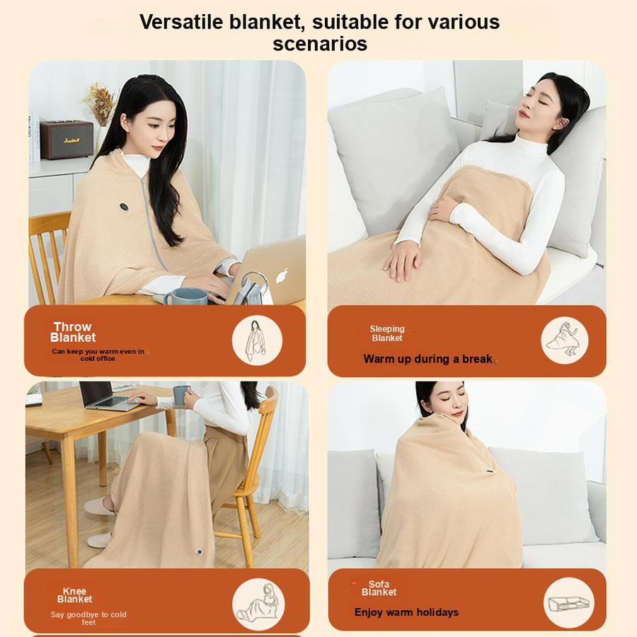 Portable Electric Heated Shawl Warmer Travel Blanket Washable Outdoor Small Home User without power bank