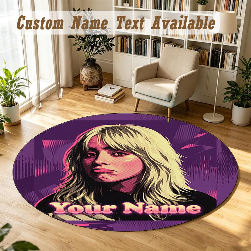 Round Rug Custom NameBillie Eilish Pattern Non Slip Carpet Home Floor Decor