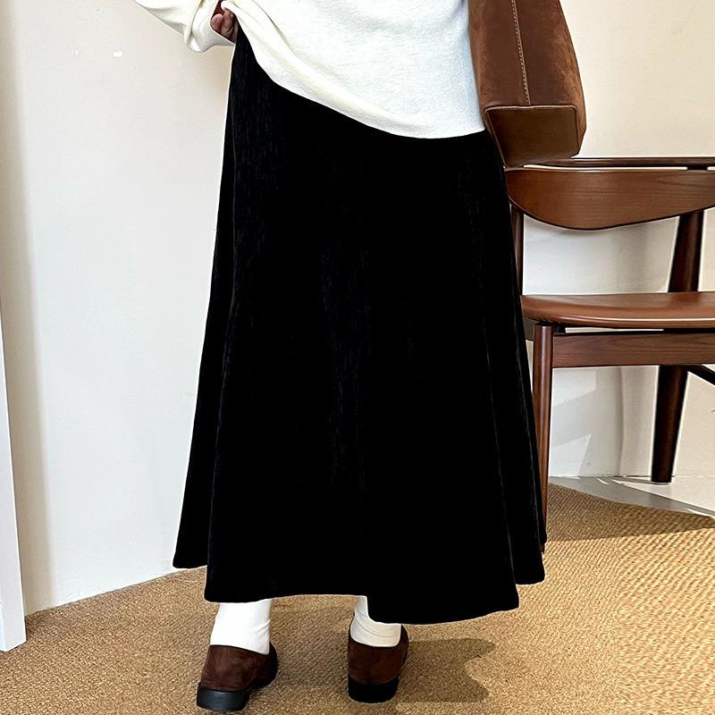 Plus Size Women High Waist Loose Mid Length Solid Casual Umbrella Skirt