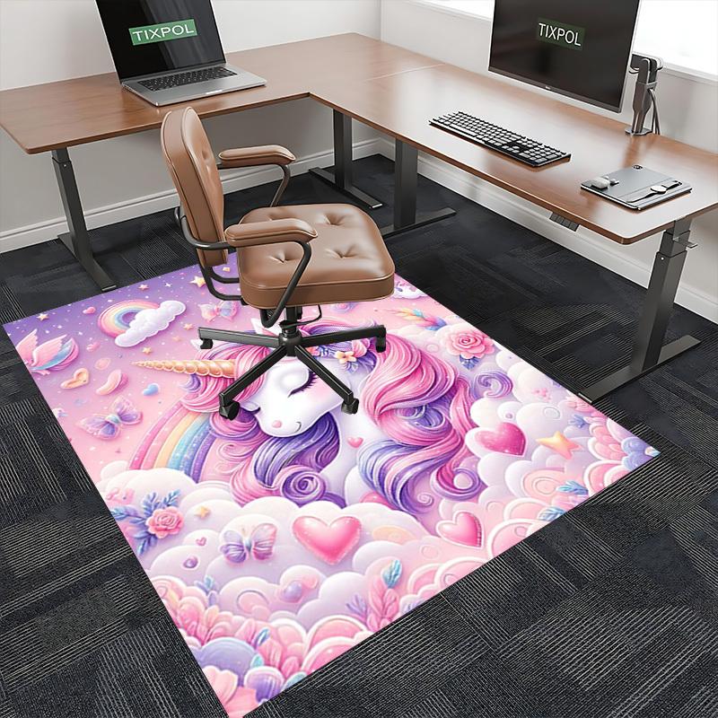 1pc Unicorn Fantasy Office Chair Mat - Anime Cartoon Design, Non-Slip Carpet for Home Decor, Suitable for All Seasons.H030