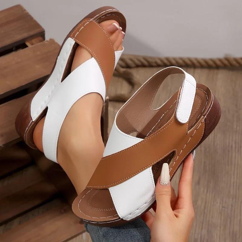 Fashion Women Wedge Sandals 2025 New Summer Mix Color Non Slip Beach Shoes Woman Outdoor Leather Platform Roman Sandals Zapatos De Mujer