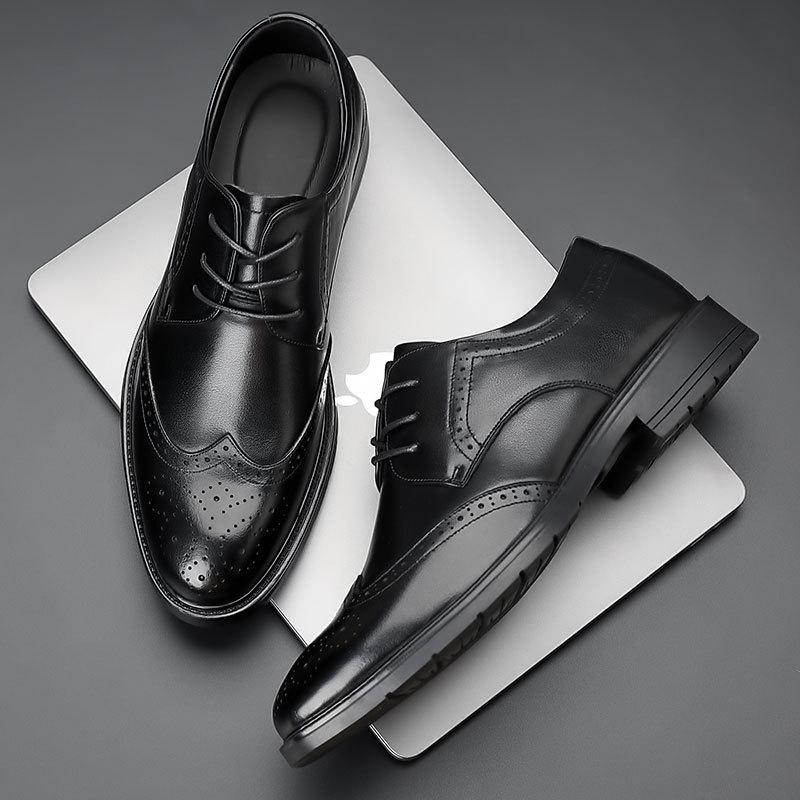 Leather shoes men's shoes leather high-end soft spring men's business dress suit leather shoes British style wedding shoes Brock shoes