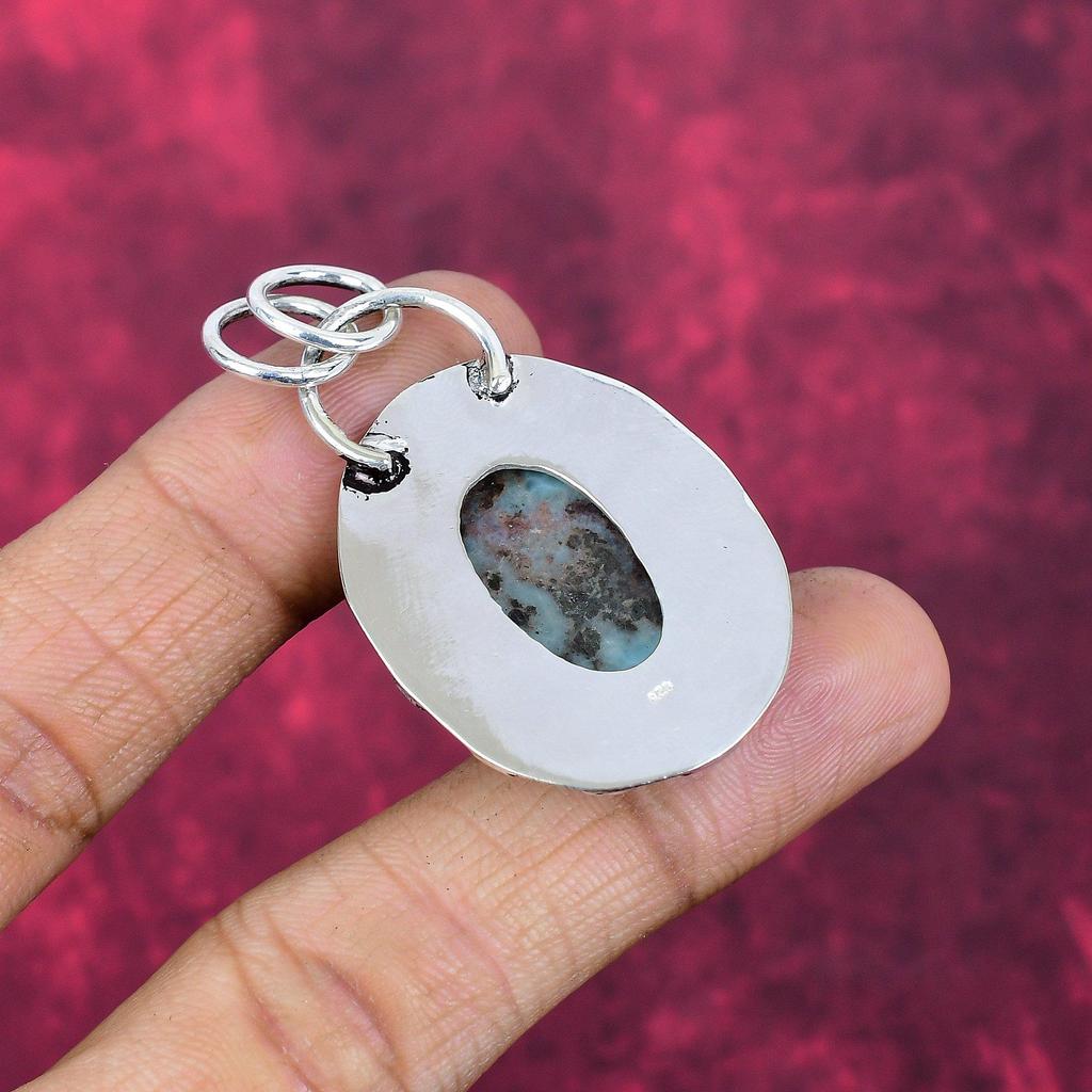 Larimar Edelstein 925 Massives Sterlingsilber Schmuck Handgefertigt Wunderschöner Silberkettenanhänger Für Hochzeitsgeschenk
