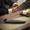 Black Pottery Lotus Leaf & Flower Ceramic Incense Holder - Creative Ruyi Buddha Design for Home Decor