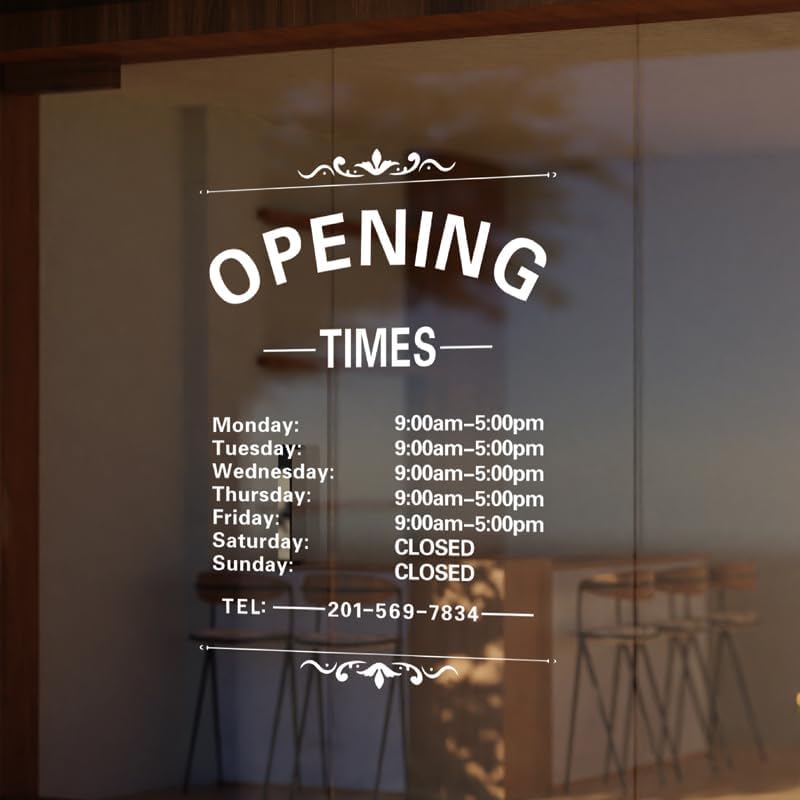 Business Hours Window Decal Business Hours Sign for Glass Door Changeable Store Hours Signs Decals Open Closed Signs Decal for Business Coffee Shop