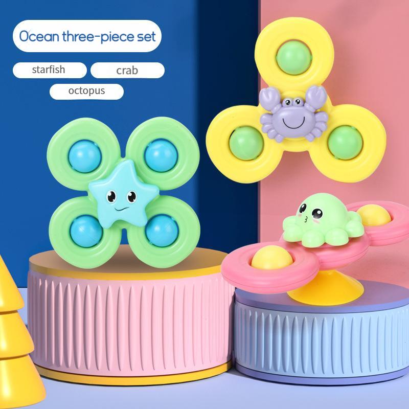 3pcs Fun Cartoon Ocean Gyroscope Suction Cup Finger Dining Table Bath Toys for Children Rotating Water Play Toy
