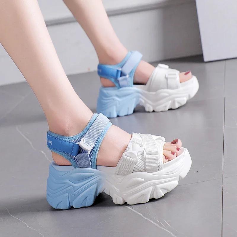 Fashion 7.5cm Women Leisure Chunky Platform Sandals Peep Toe High Heels New Gladiator Slippers Woman Fashion Trendy Summer Beach Sandals