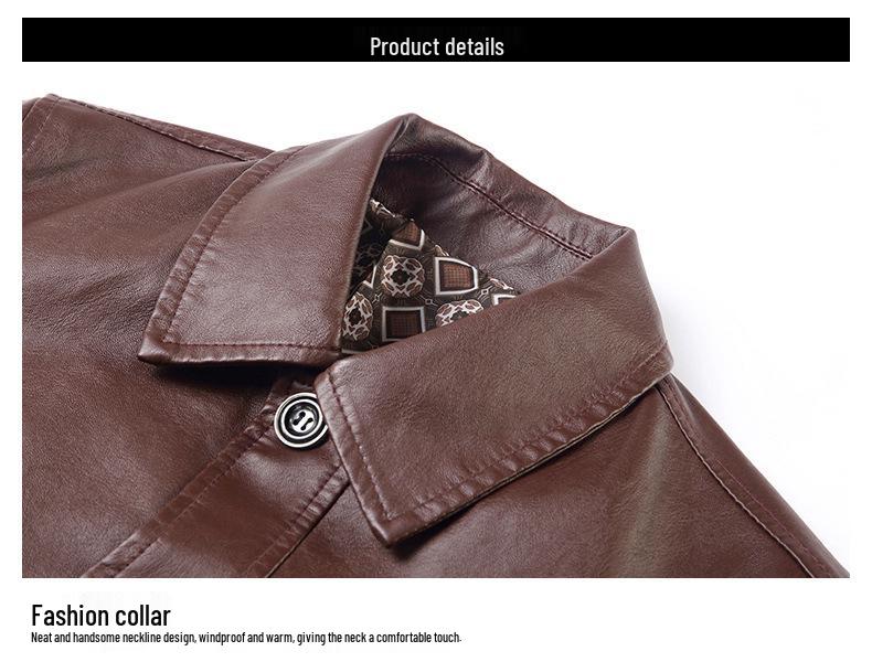 Men's Slim Fit Leather Jacket - New Korean Style, Trendy Parka with Casual Lapel for Middle-Aged Dads