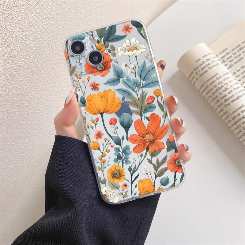 

Elegant Pink Purple Peony Flower Clear Phone Case For iPhone 15 14 13 12 11 Pro Max Mini XS X XR SE2 7 8 Plus Transparent Shells iphone 13Mini