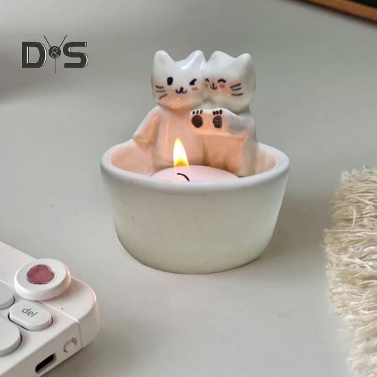 Cartoon Cat Candle Holder Living Room Kitchen Bathroom Resin Warming Paws Kitten Candlestick Desktop Decoration Christmas Birthday Gift