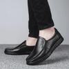 Men's autumn new versatile breathable casual middle-aged and elderly one-pedal soft leather casual business hotel black leather shoes