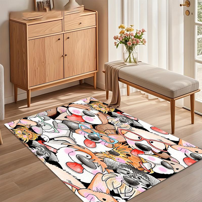 

Cute Cartoon Dog Faces Print Non Slip Area Rug Washable Entryway Floor Mat for Living Room Bedroom Kids Room Pet Lover Decor 40x60cm
