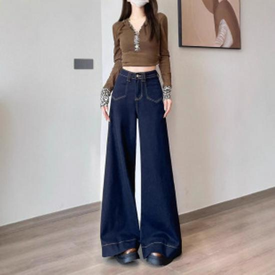 Women's 2025 High-Waisted Ripped Wide-Leg Jeans - Spring/Autumn Thin Style, Loose Petite Fit, Straight Narrow-Leg.