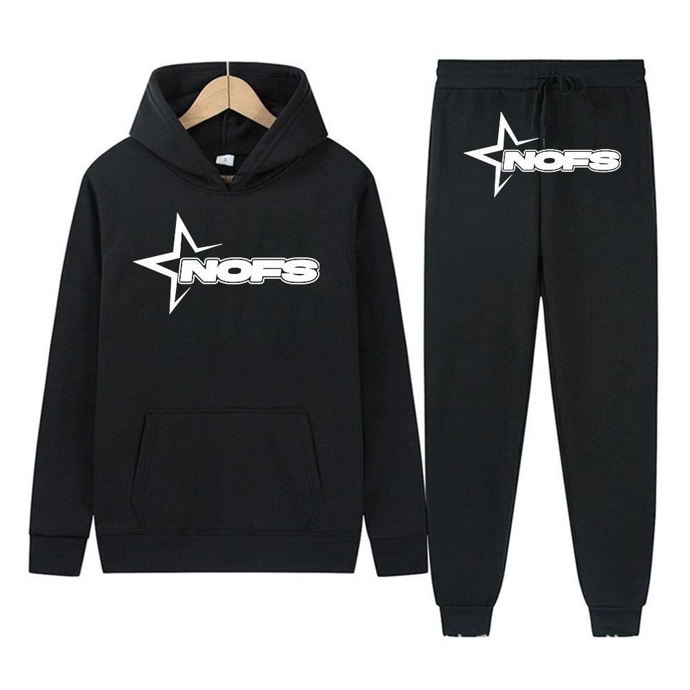 Neues hellblaues Set Y2K Herren-Set Streetwear Hip Hop Print Locker Hoodie Zweiteiliges Set