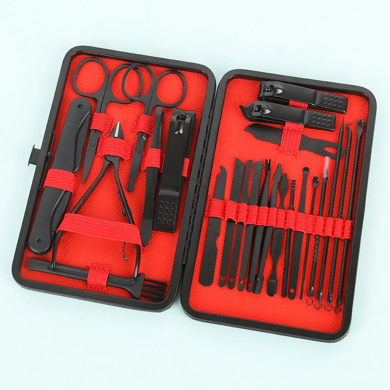 24-Piece Black & Red Manicure Set: Complete Nail Clipper and Beauty Tools Kit