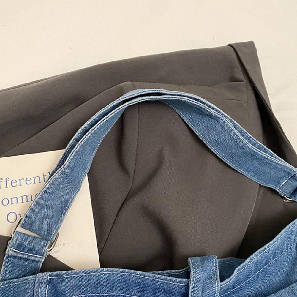 Shoulder Bag Denim Canvas Bag Buckle Strap Simple Tote Bag Simple Vintage Handbag  Students