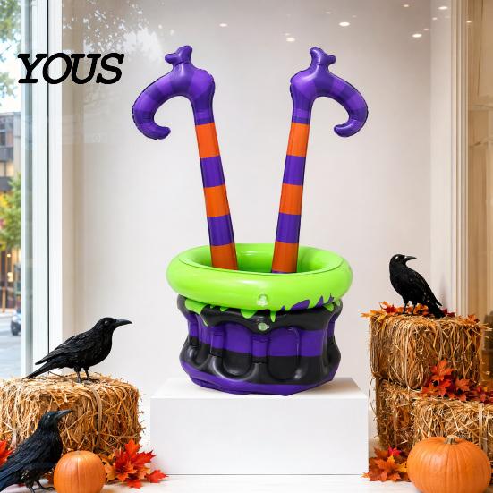 Snack Storage Bucket Halloween Inflatable Ice Bucket, Witch Legs Beverage Tub, Chilled Drinks Cooler Purple Orange for Party Decor, Outdoor Gathering