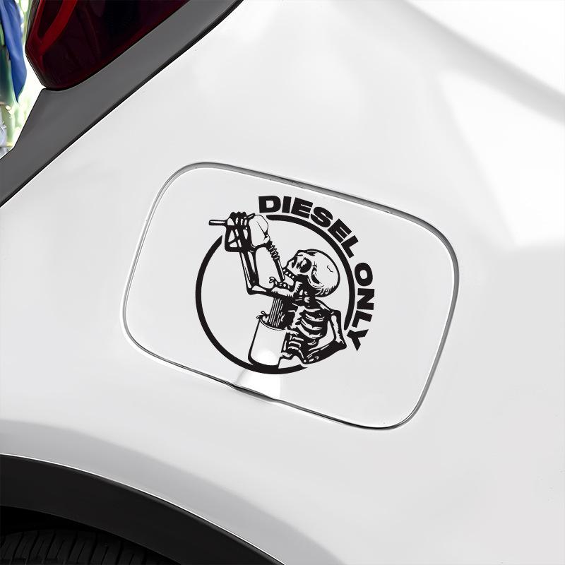 Diesel Only Skull for Car Sticker Decoration Fuel Tank Cap Roundness Outdoor Sticker External Accessories Waterproof Vinyl Decal