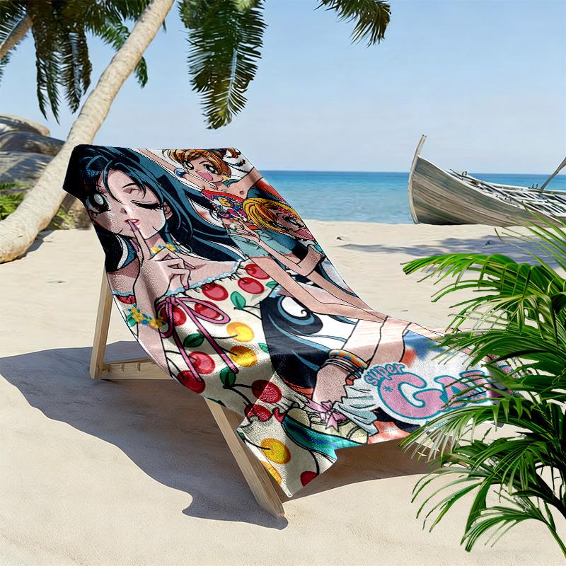 Super GALS 2D Flat Print Beach Towel, Large Soft Quick Dry Towel for Beach Camping SwimmingDSTJ0925206