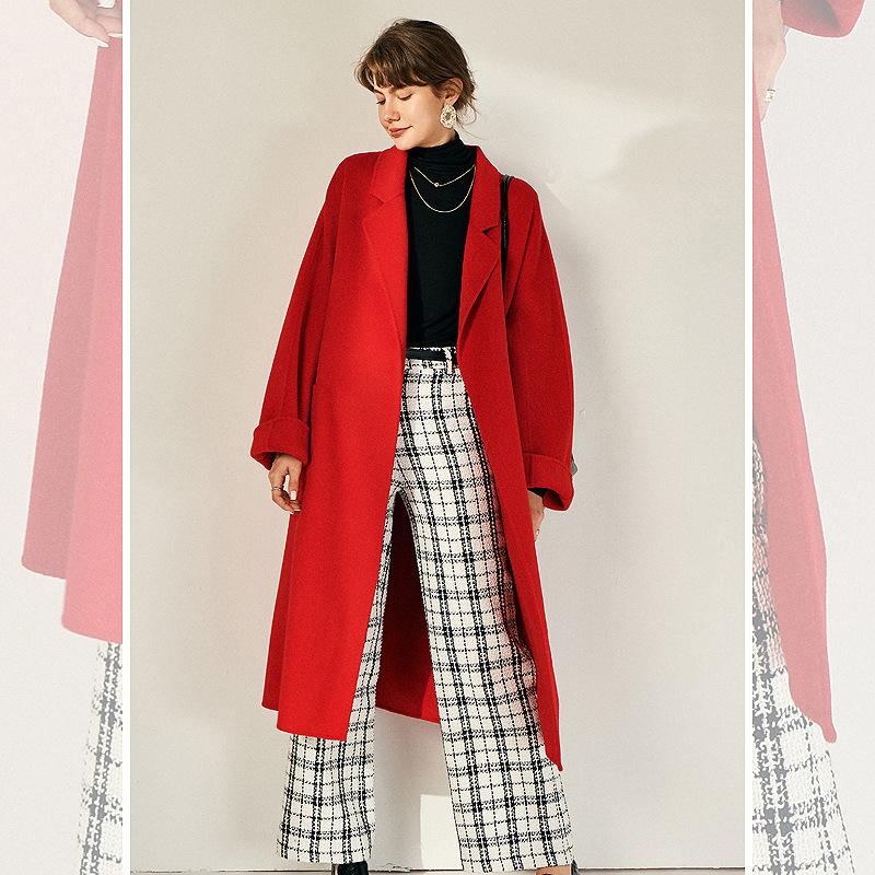 Medium and Long Double-sided Cashmere Coat for Women's Autumn and Winter New High-end Wedding Red Woolen Coat