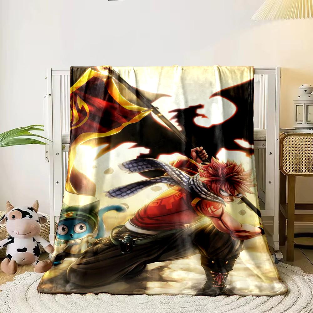 Anime Warrior with Flag and Cat Design - Flannel blanket for bedroom, living room, sofa, and nap sofas.