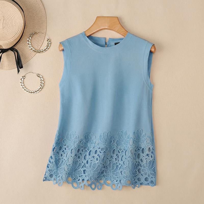 ZANZEA Women Lace Crochet Splice Summer Casual Rpund Neck Sleeveless Tank Tops