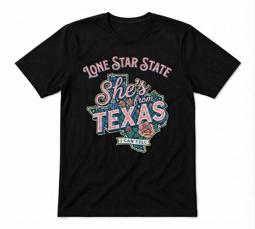Lone Star State She's From Texas I Can Tell Floral Texas Southern Black T-shirt