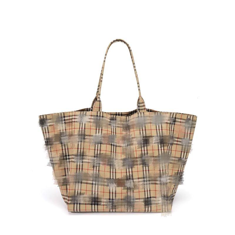 

Plaid Bag Yellow and White Plaid Large Capacity Shopping Bag Lazy Shoulder Bag Large Tote Handbag Caramel