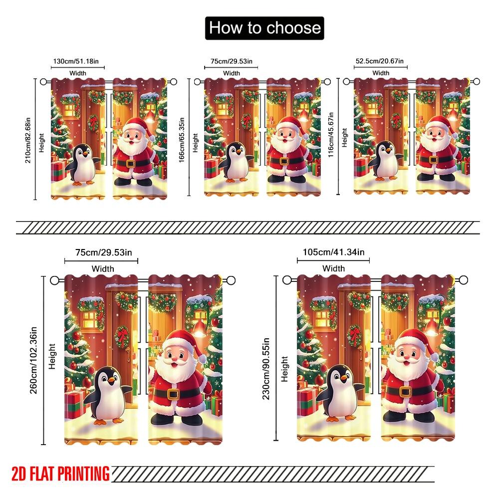 Set Of 2 Plane Printing Curtain Popular Merry Christmas Santa Penguin Door Polyester Woven Without Rod Decorations Outdoor