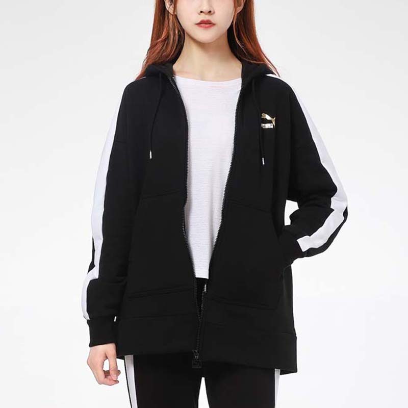 Puma Colorblock Logo Tape Hooded Jacket Women Jacket Black 531278-01