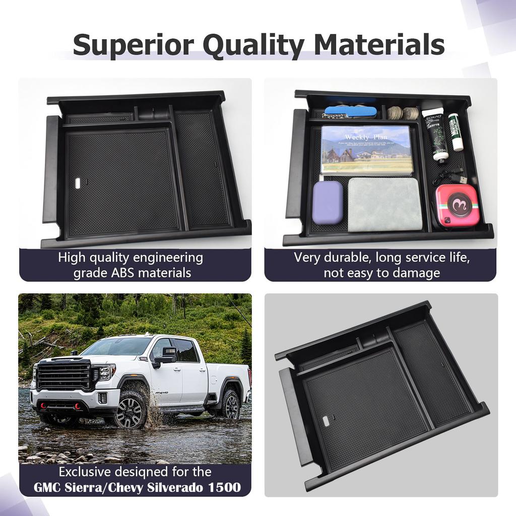 HGWEI Center Console Storage Organizer for Chevy Silverado 1500 GMC Sierra 2019-2025 Armrest Storage Tray Interior Accessories