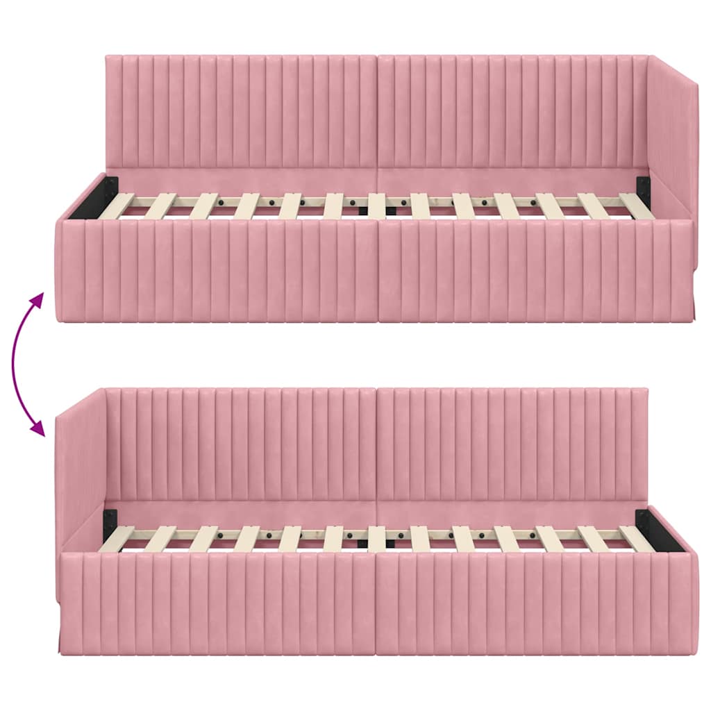 Corner Bed Frame with Headboard Pink 90 Cm X 190 Cm Velvet