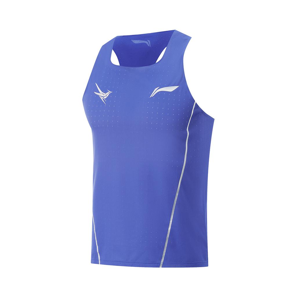 Li Ning Dragon Sparrow Skin-Friendly Breathable Simple Slim Fit Sleeveless Racing Competition Top Vest Men Tops Bright-Blue AAYV123-6