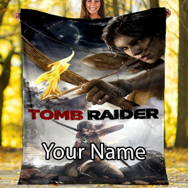Custom Name Tomb Raider Theme Printed Blanket - Perfect for Couch, Bed, Travel & Outdoor Use | Machine Washable, Cozy & Durable.