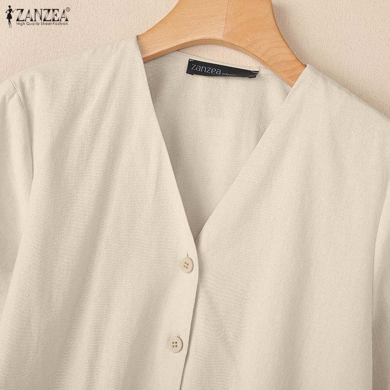 ZANZEA Women Casual V-Neck Solid Color Loose Half Sleeve Blouse