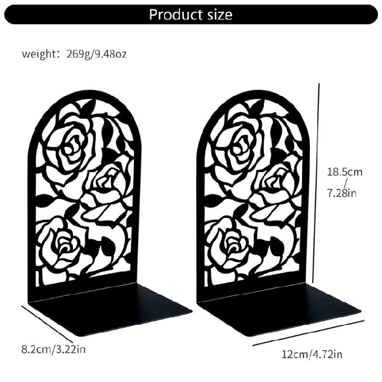 Modern Rose Themed Metal Bookends Easy To Clean Surfaces For Efficient Desktop Organization