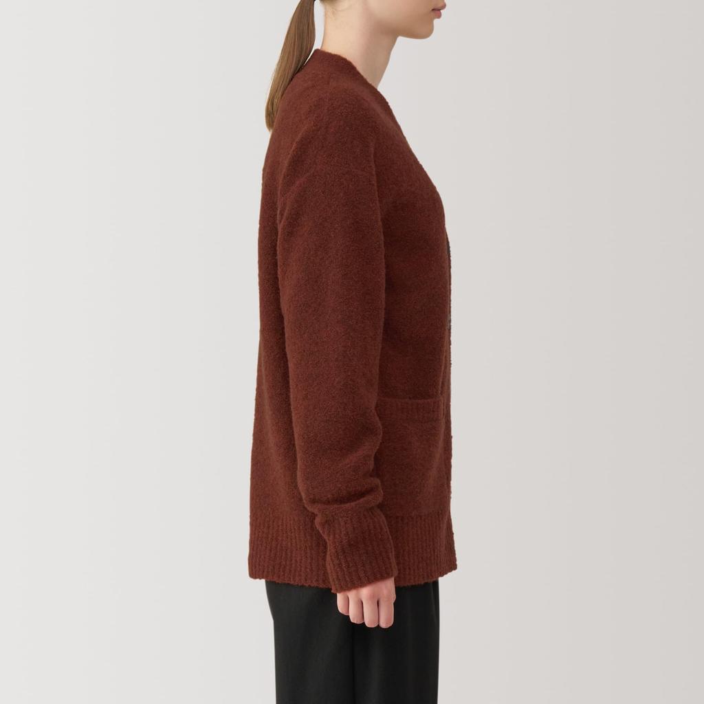 MUJI Women's Wool Blend Boucle V-Neck Cardigan, Brick, BA1PNA4A, Women's XL