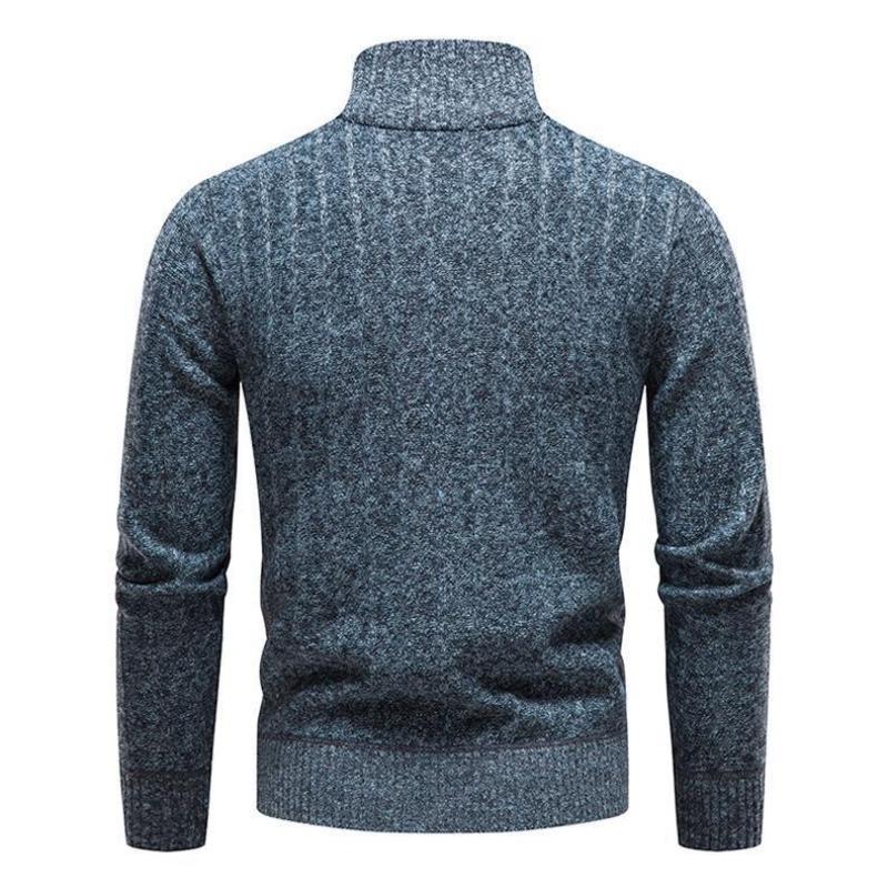 Men's Half-Zip Stand Collar Fleece Lined Knit Sweater.